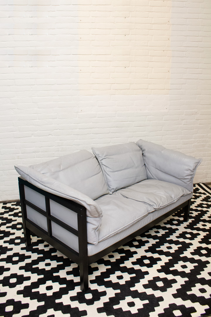 Retro Ikea twee-zits grijs leren bank Shoji