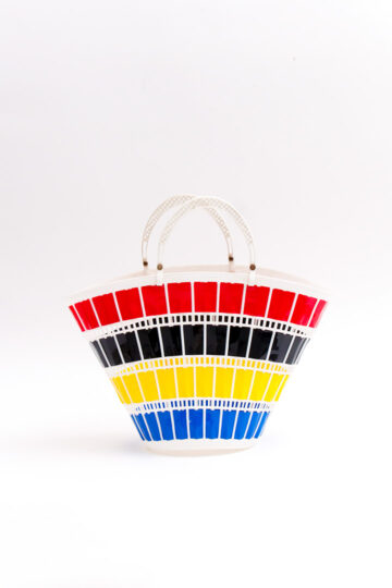 Kleurrijk vintage kunststoffen strandtas jaren 60