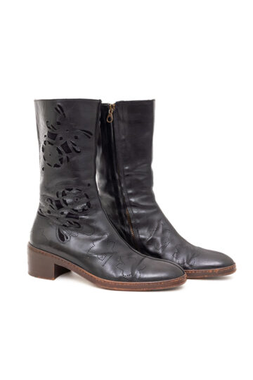 Laarzen Dries van Noten zwart leer met geperforeerde bloemen - maat 36,5