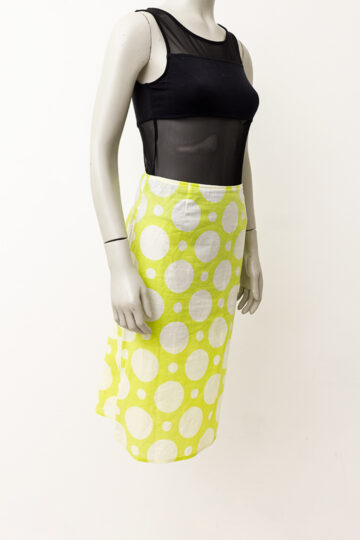 Limoengroene vintage kokerrok met witte polkadots