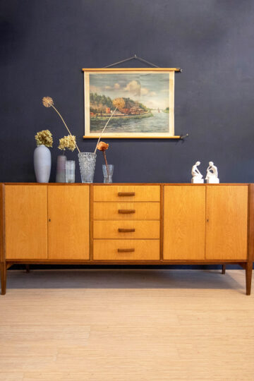 Mahonie Eikenfineer vintage dressoir met 4 lades en deurtjes