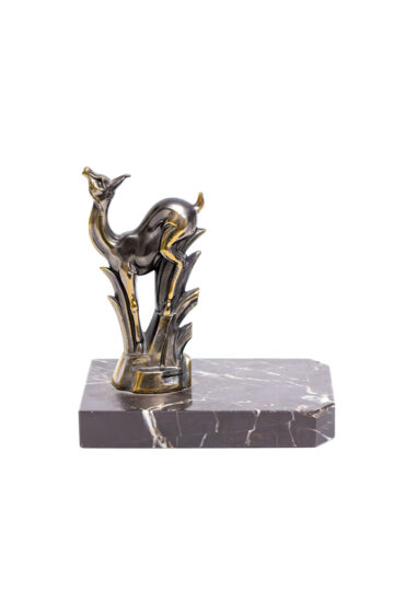 Marmeren boekensteun met bronzen hert jaren 30 Frankrijk