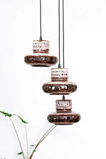 Massive 3 hanglampen vintage keramiek