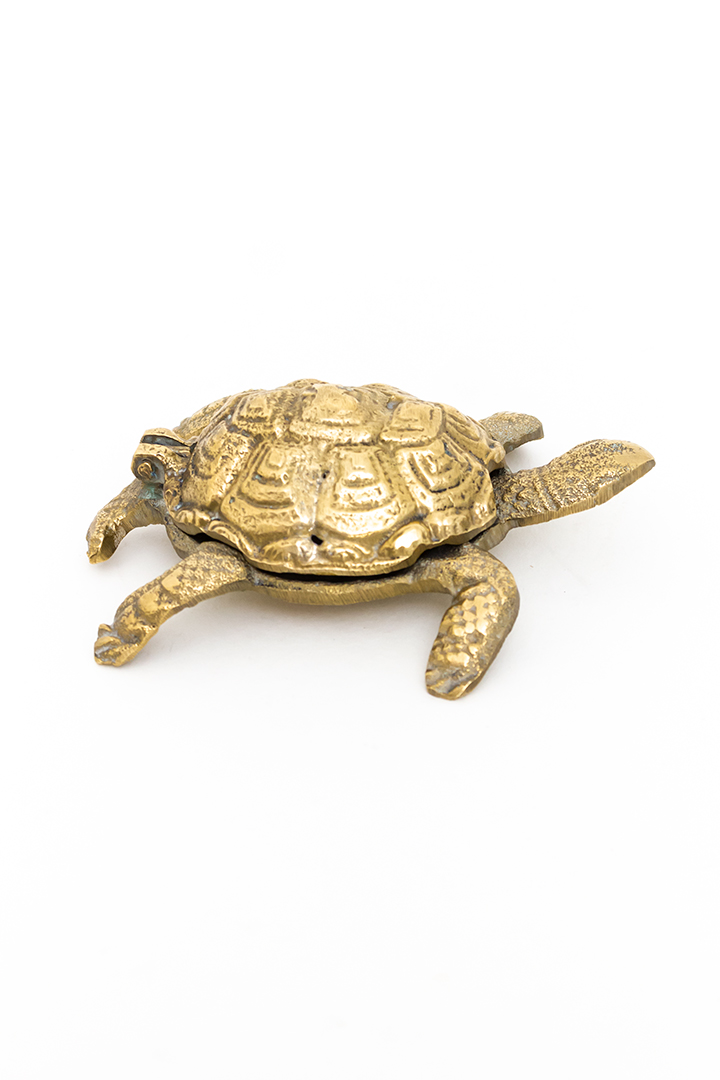 Messing schildpad asbak met deksel vintage