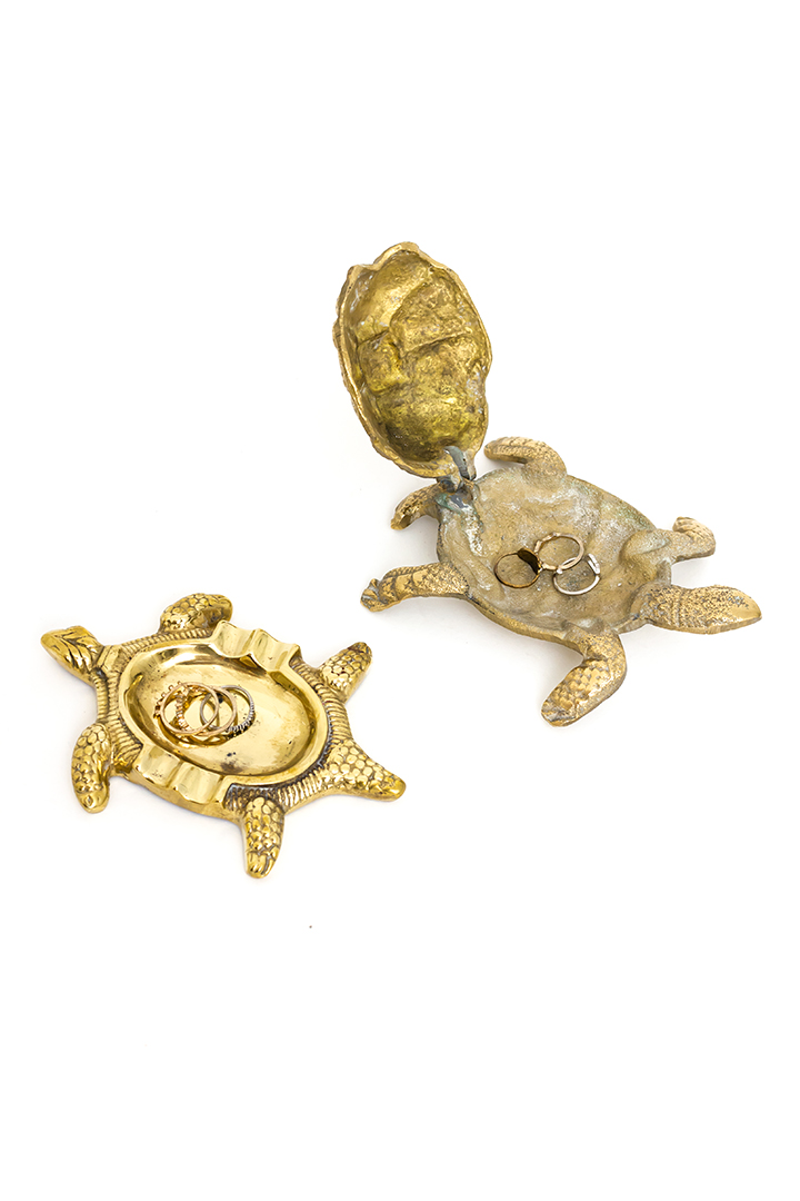 Messing schildpad asbak met deksel vintage