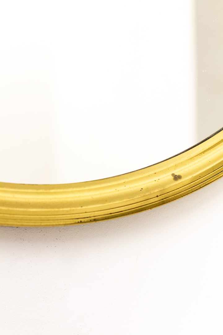 Messing spiegel met strik en bijpassend koord vintage