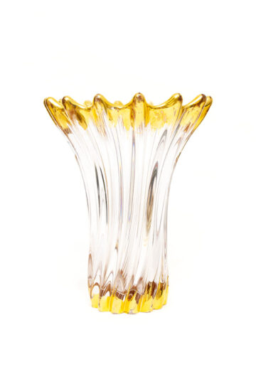 Mid-century golvende kristallen vaas met vergulde toppen Bayel Cristallerie