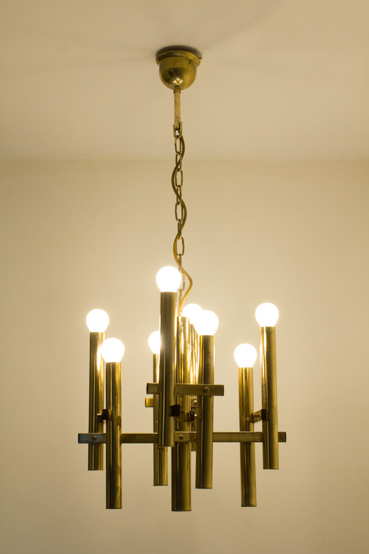 Midcentury Massive messing hanglamp / kroonluchter 'Sciolari'