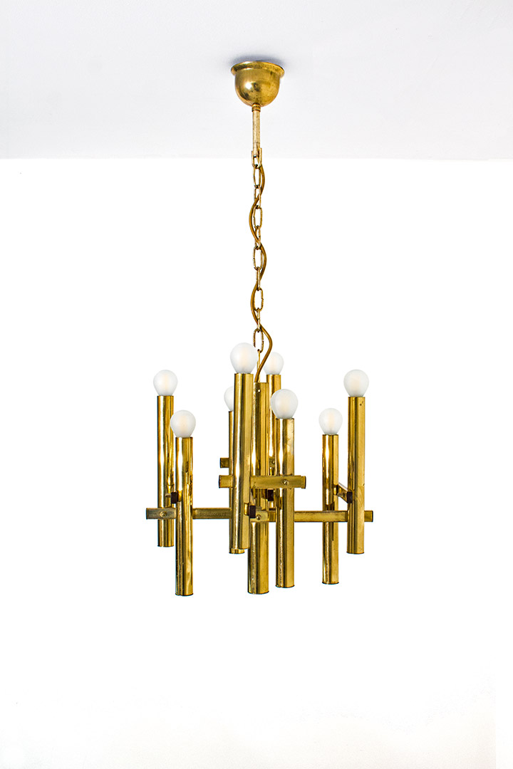 Midcentury Massive messing hanglamp / kroonluchter 'Sciolari'