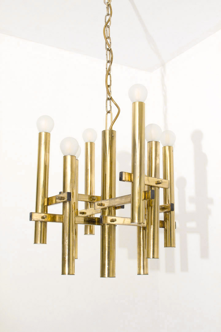 Midcentury Massive messing hanglamp / kroonluchter 'Sciolari'