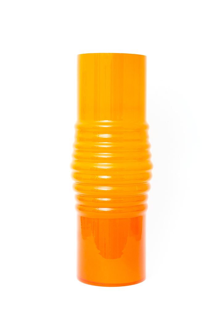 Oranje vloervaas van glas met ribbels Hema 2004