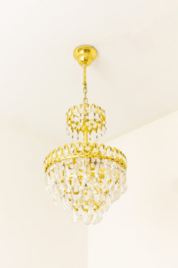 Palwa vergulde kroonluchter met kristallen Palme & Walter jaren 60