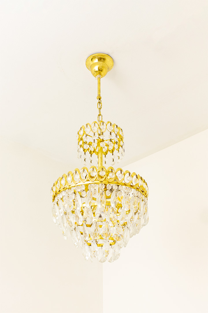 Palwa vergulde kroonluchter met kristallen Palme & Walter jaren 60