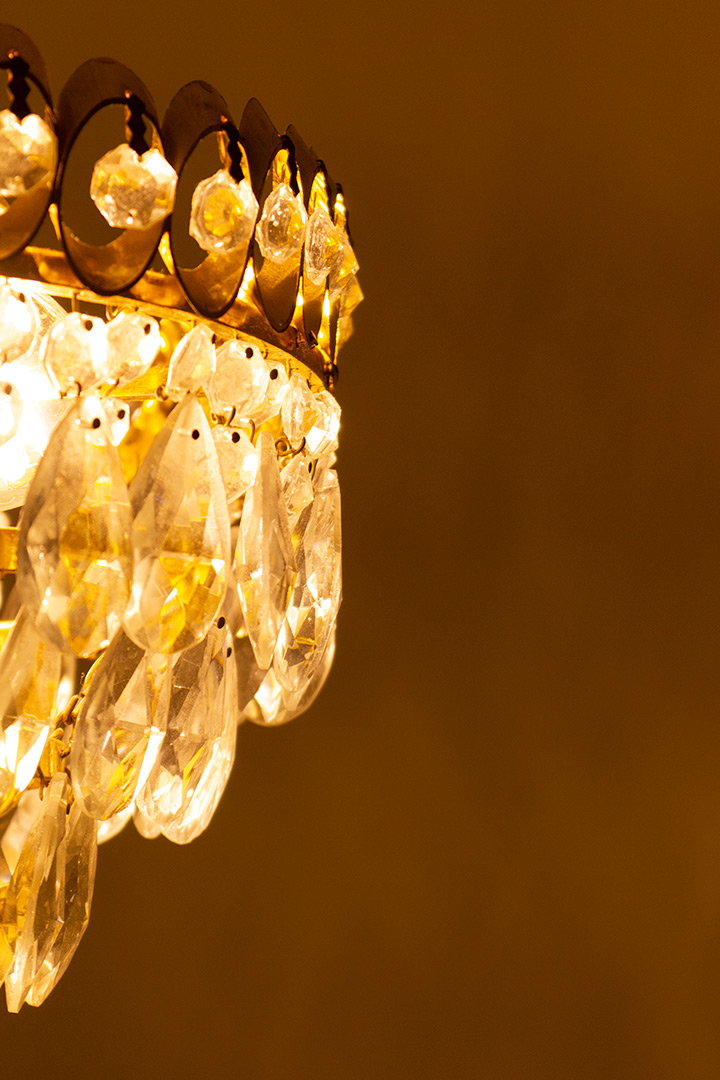 Palwa vergulde kroonluchter met kristallen Palme & Walter jaren 60