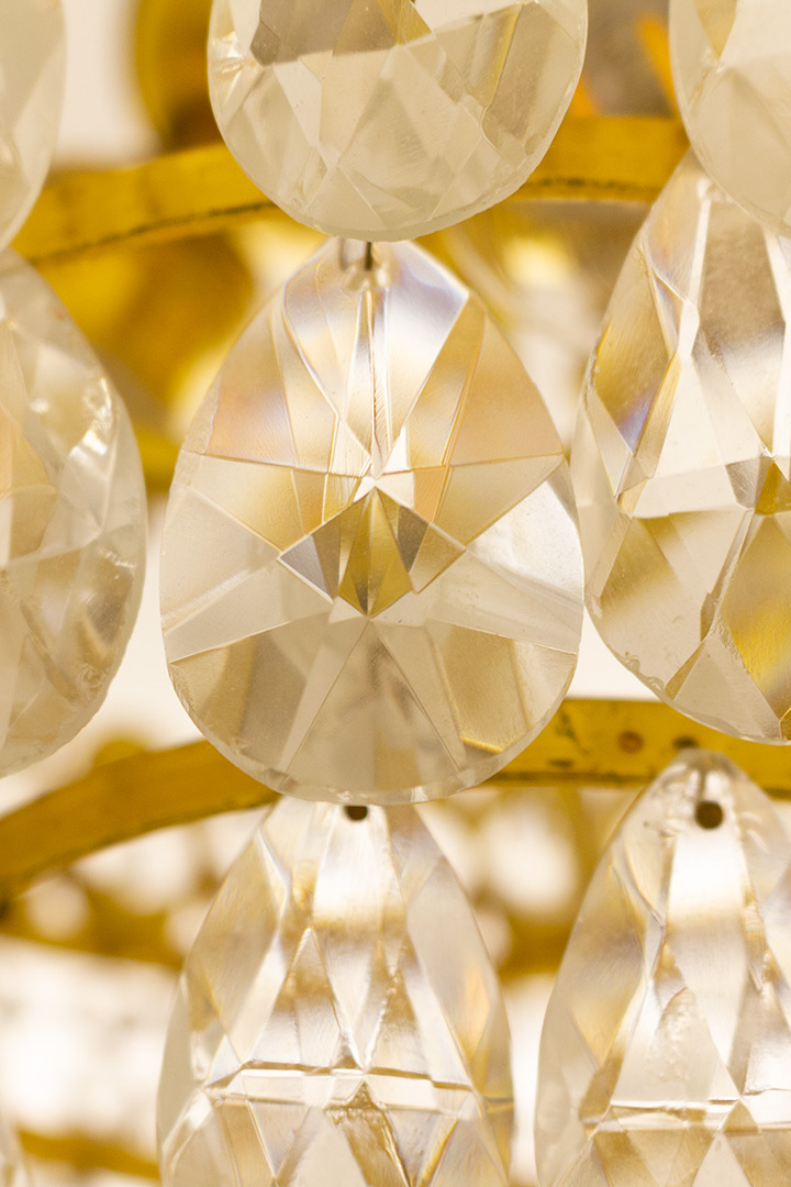 Palwa vergulde kroonluchter met kristallen Palme & Walter jaren 60