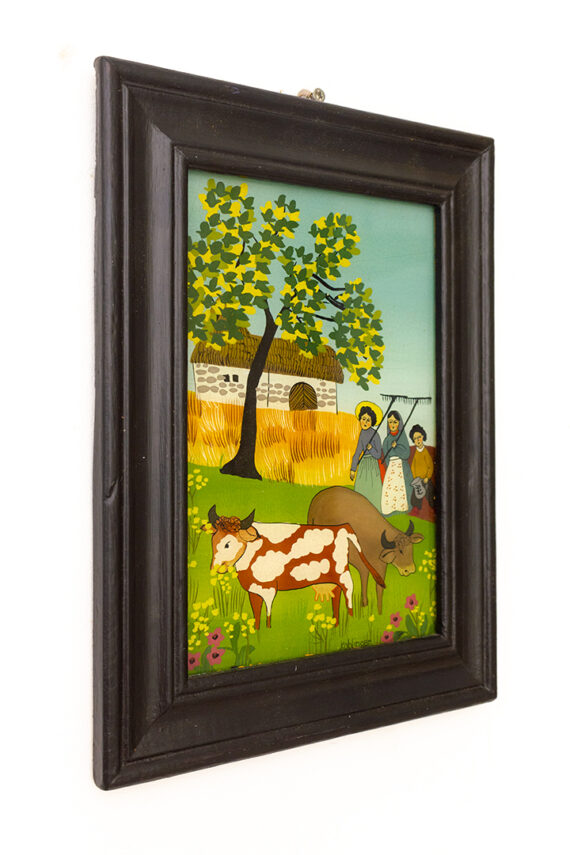 Renate Koblinger vintage schilderij op glas - boerentafereel