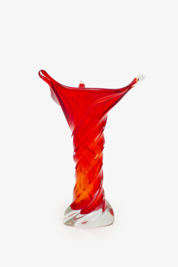 Rode gedraaide 70s Murano glazen servetvaas