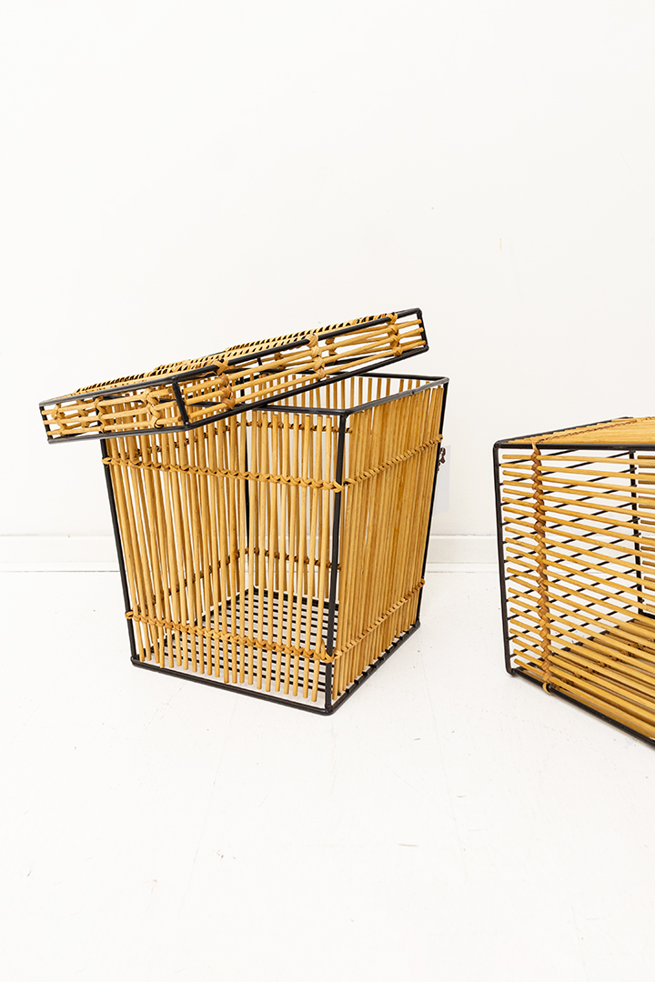 Rohé vintage mand van rotan en metaal met deksel