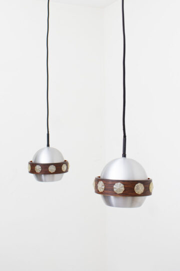 Set van 2 vintage Space-Age bol hanglampen van aluminium