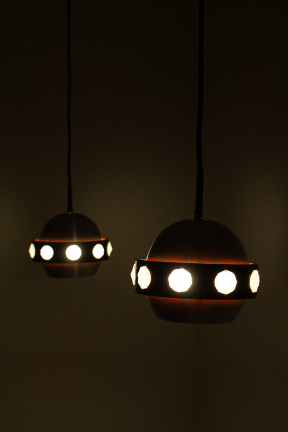 Set van 2 vintage Space-Age bol hanglampen van aluminium