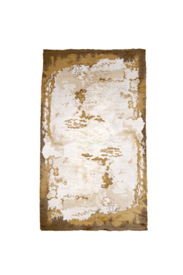 Seventies hoogpolig vloerkleed wol in bruine en crèmekleurige tinten