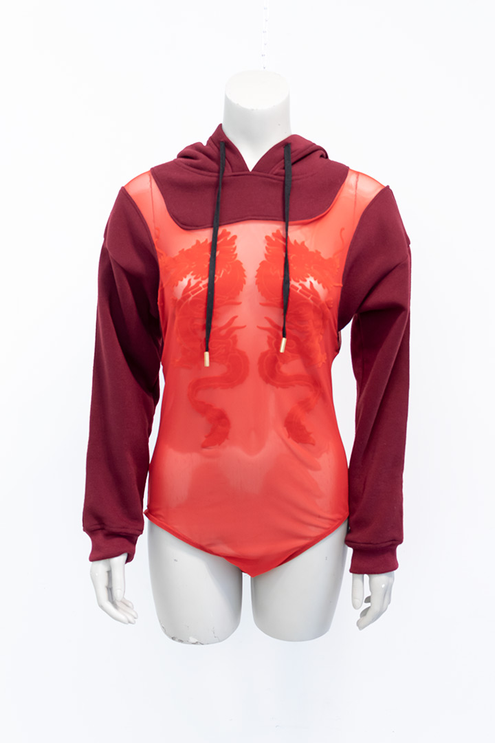 Studio Bolder hoodie met mesh body rood
