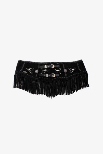 Zwarte brede suède leer cowboy fringe riem