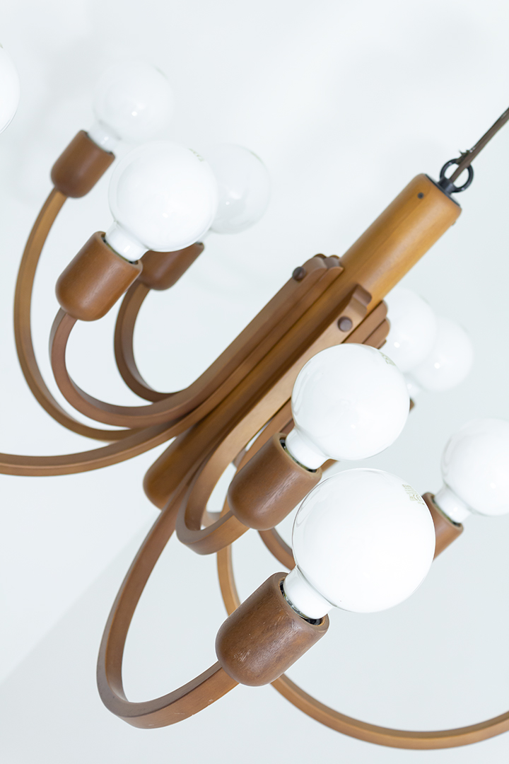 Teakhouten kroonluchter Jaren 60 Deens design Domus