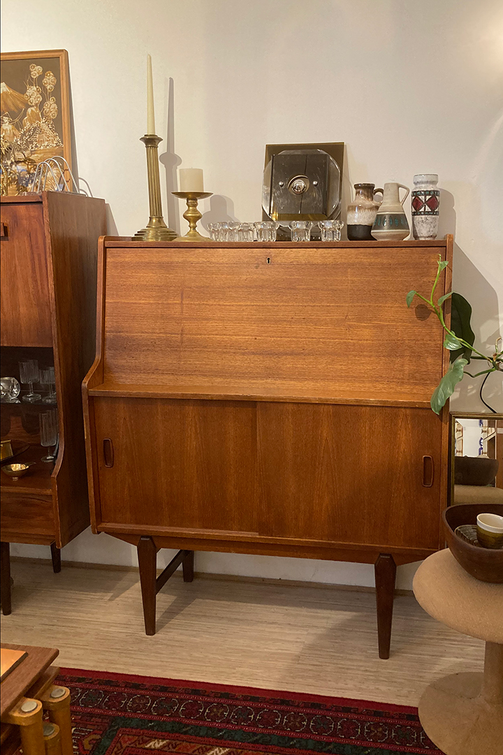 Teakhouten secretaire kast Majhongg vintage