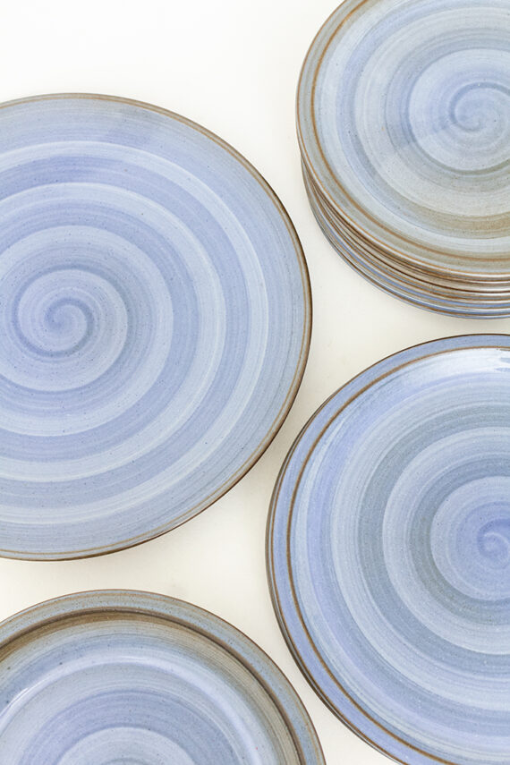 Vintage 15-delig keramieken servies met blauwe swirls