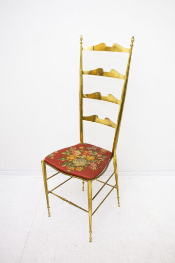 Vintage 50’s messing Chiavari stoel met gebloemde bekleding