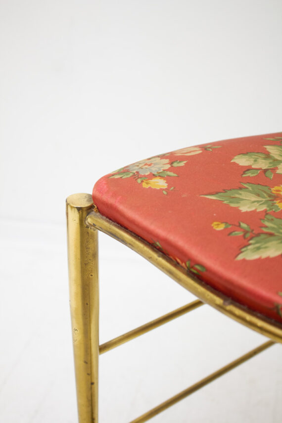 Vintage 50’s messing Chiavari stoel met gebloemde bekleding