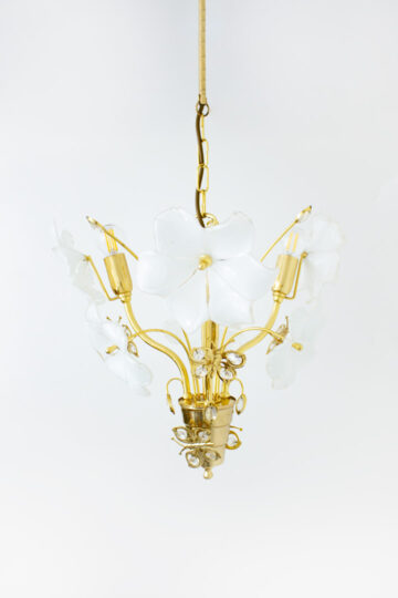 Vintage 80’s messing kroonlichter met Murano bloemen
