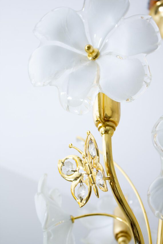 Vintage 80’s messing kroonlichter met Murano bloemen