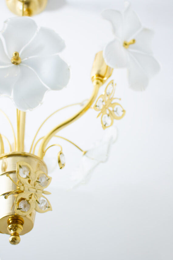 Vintage 80’s messing kroonlichter met Murano bloemen