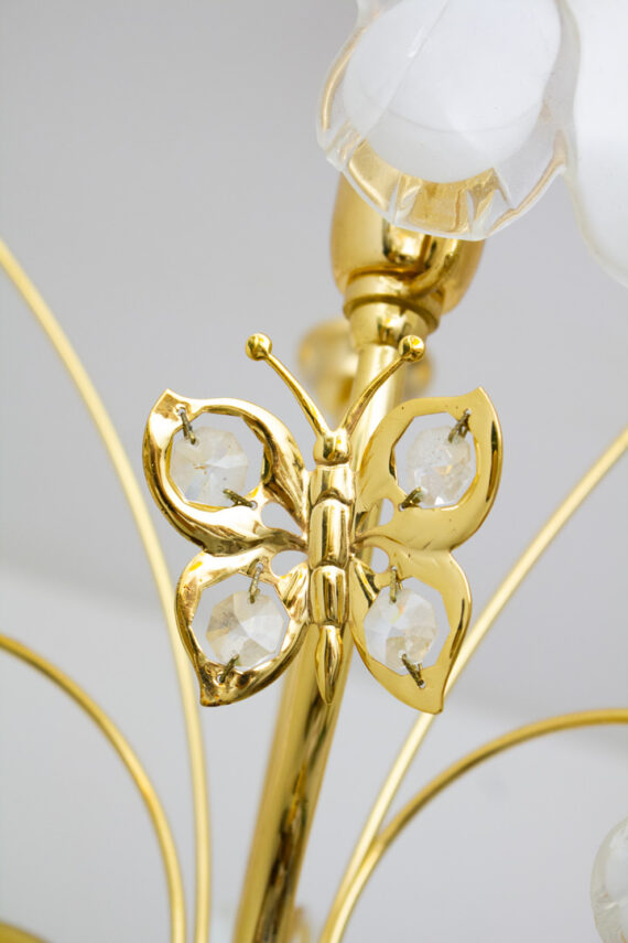 Vintage 80’s messing kroonlichter met Murano bloemen