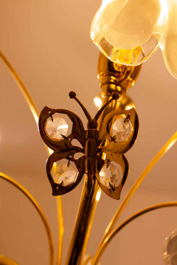 Vintage 80’s messing kroonlichter met Murano bloemen
