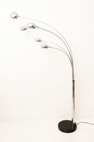 Vintage Arco booglamp met 5 verchroomde armen in zwarte marmeren voet