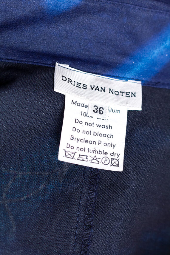 Vintage Dries van Noten blouse blauw chiffon zijde met witte bloemenprint