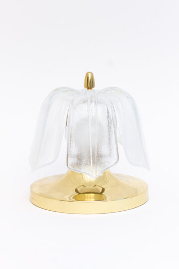 Vintage Glashütte Limburg bloem plafonnière of wandlamp van ijsglas en messing