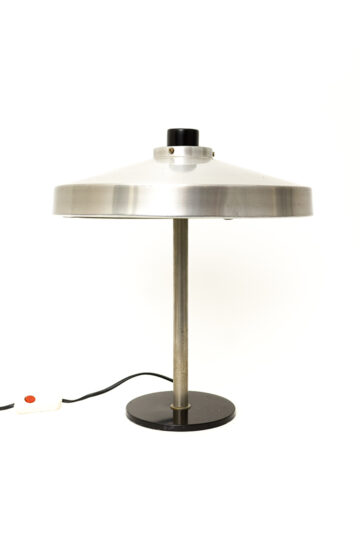 Vintage Hala bureaulamp van geborsteld aluminium met zwarte details jaren 70