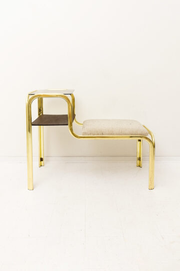 Vintage Hollywood Regency Frans bankje met messing frame en plankjes