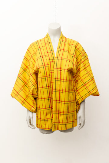 Vintage Japanse haori / korte kimono geel geruit