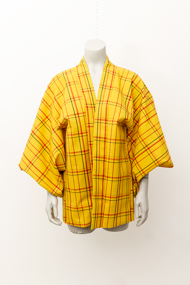 Vintage Japanse haori / korte kimono geel geruit