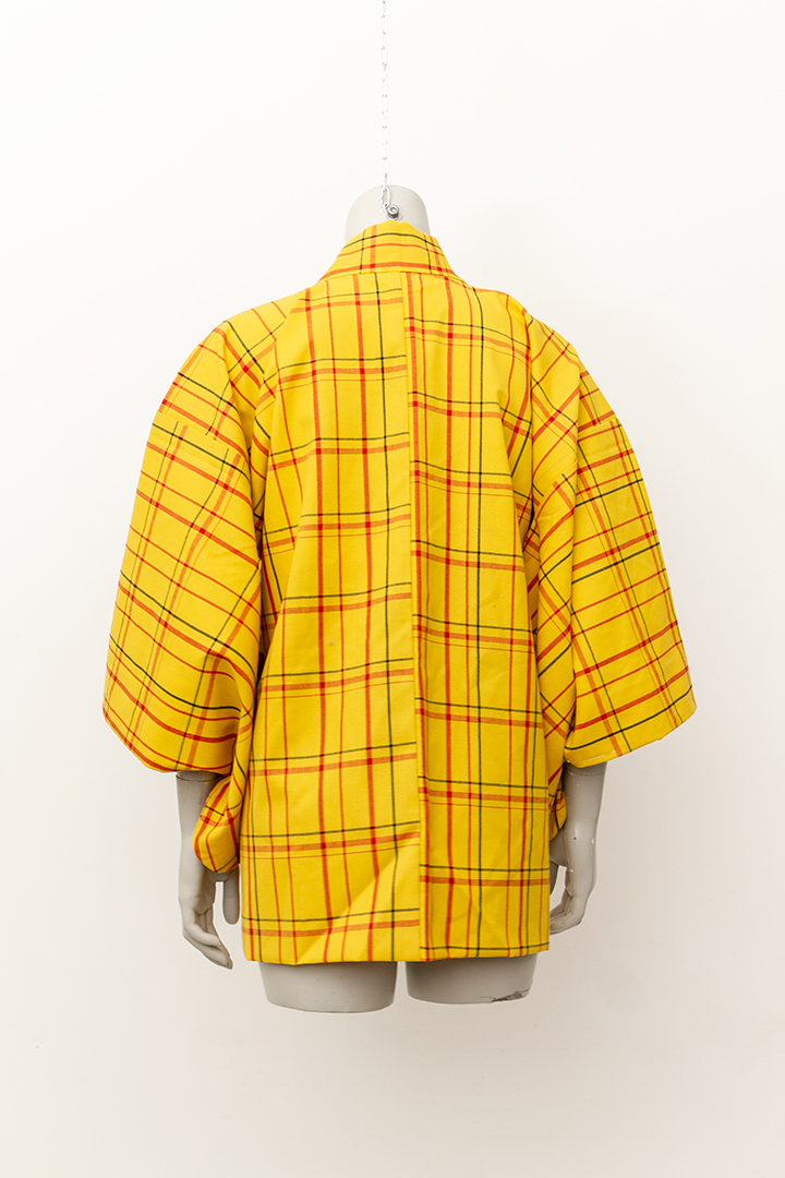 Vintage Japanse haori / korte kimono geel geruit