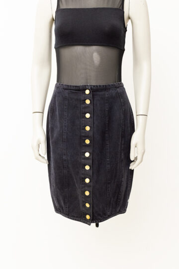 Vintage Junior Gaultier zwarte denim rok met knopen en rijgkoord