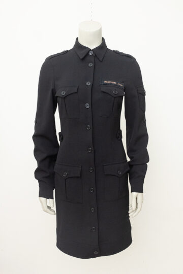 Vintage Moschino zwarte jeans doorknoop jurk met zakken