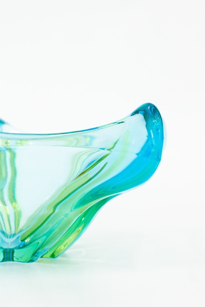 Vintage Murano blauw-groene fruitschaal