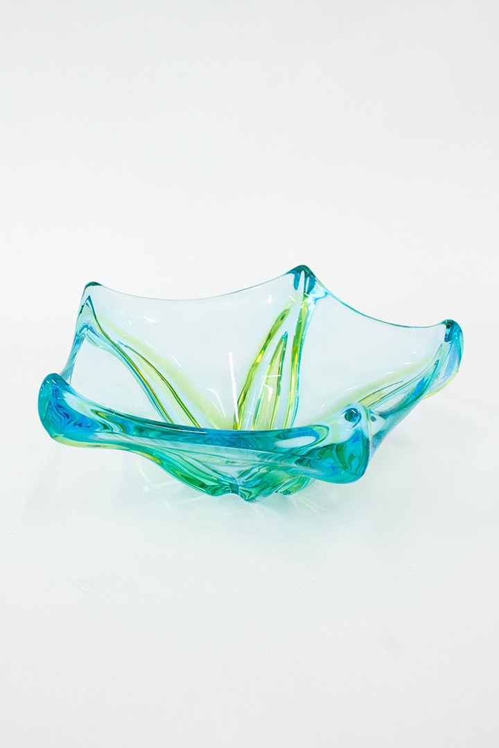 Vintage Murano blauw-groene fruitschaal