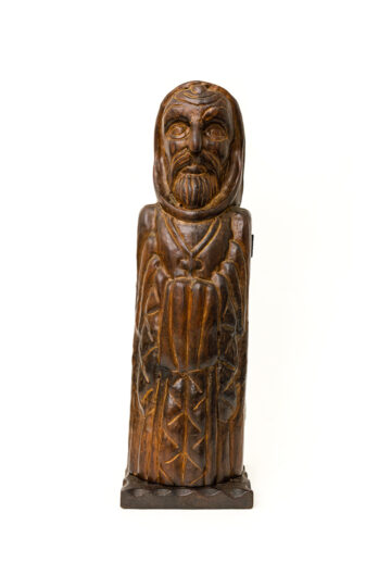 Vintage Spaans eikenhouten beeld/wijnfleshouder monnik jaren 50/60